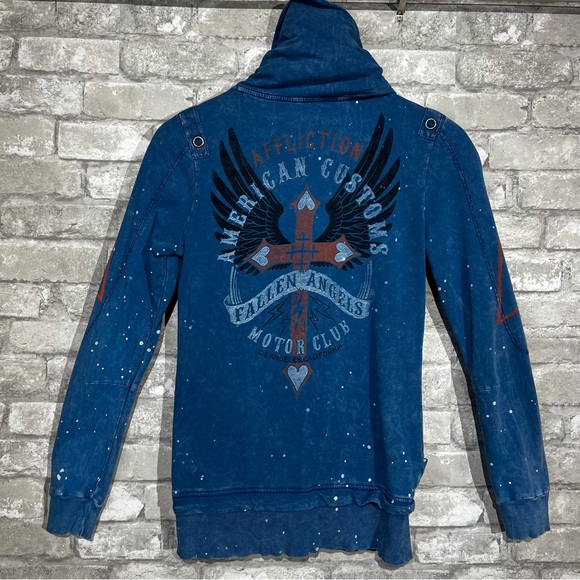 Affliction Women's Small Zip Up Sweatshirt American Customs Free Bird Distressed - Picture 2 of 8